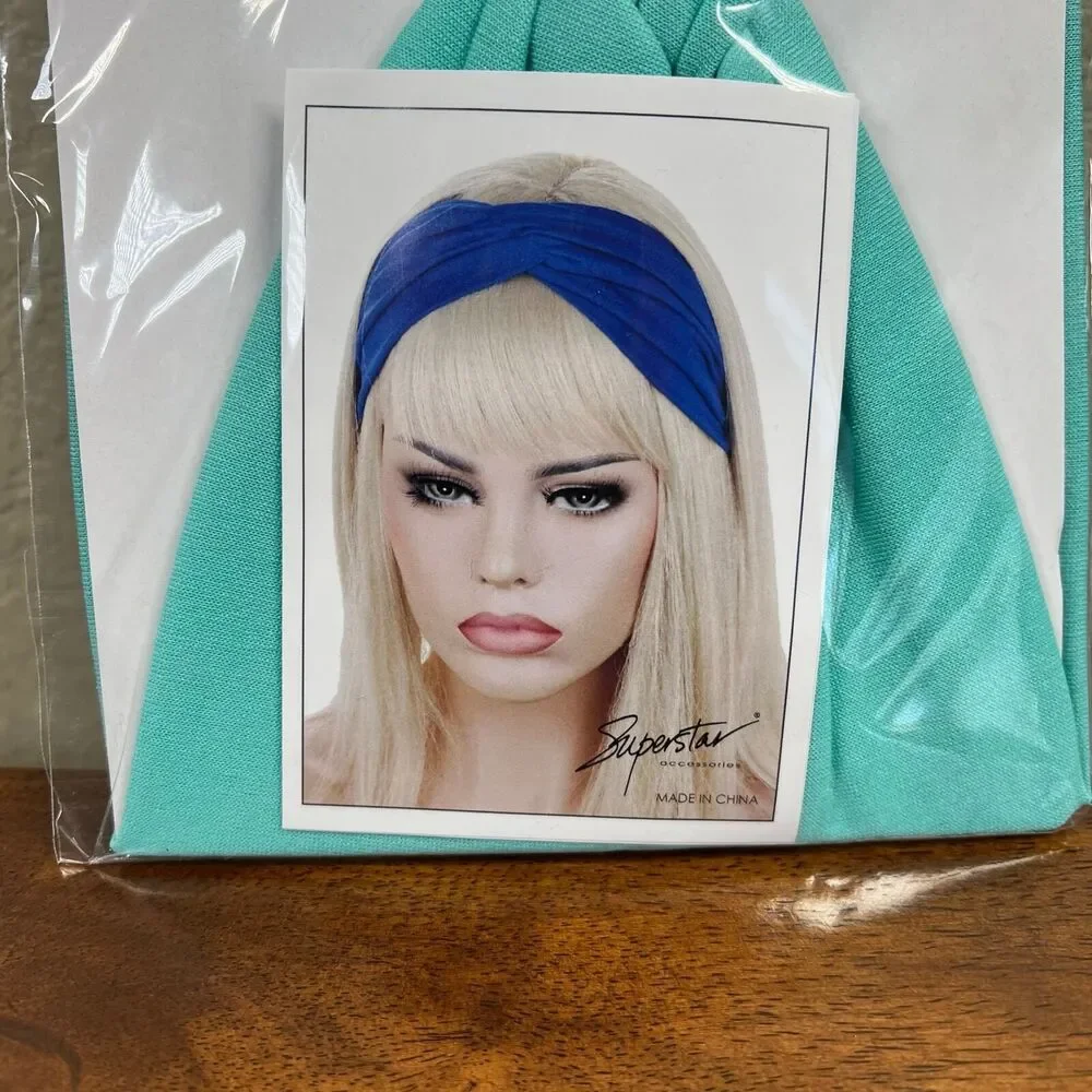 HeadBands Light Teal   Wide Large Turban Boho Cloth Hairband Twisted Knot Yoga